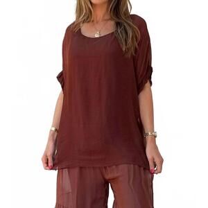 NEW MARISIMA tie back silk blouse in brown